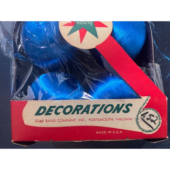 Vintage Package Holiday House Christmas Balls Decorations Star Band Satin Blue - Picture 4 of 9